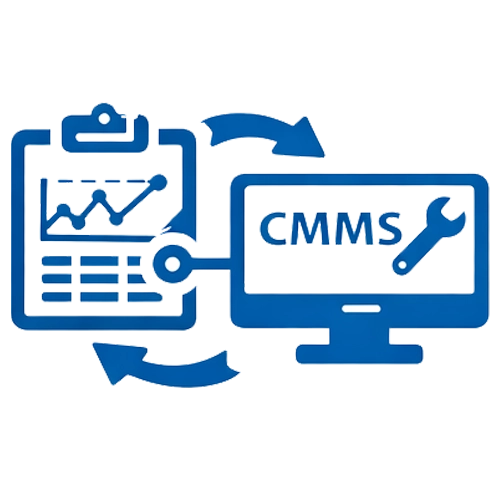 An icon depicting SPC, statistical process control, with the ability to connect to a CMMS system.
