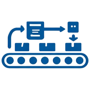 Traceability system development icon – traceability systems support the transition from simple marking to full unit or batch tracking throughout the production process.