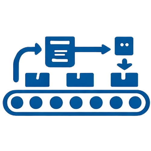 Traceability system development icon – traceability systems support the transition from simple marking to full tracking of units or batches in the production process.