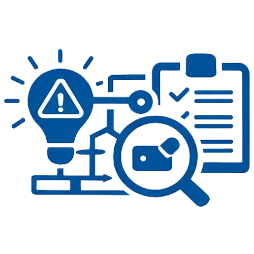 An icon showing statistical process control in manufacturing and the early detection of deviations from established standards.