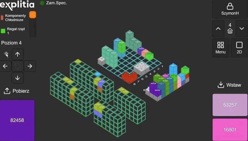 wizualizacja systemu explitia wykorzystywanego przy zarządzaniu magazynem