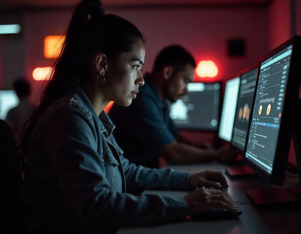 Kobieta korzystająca ze sztucznej inteligencji podczas dnia pracy w firmie z sektora Przemysłu 4.0.

A woman using artificial intelligence during her workday at a company in the Industry 4.0 sector.