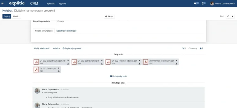 explitia ERP załączniki system CRM