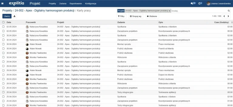 explitia ERP kontroling kosztowy Projekty