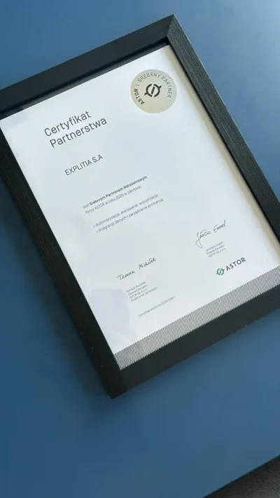 Certyfikat Srebrny Partner Astor