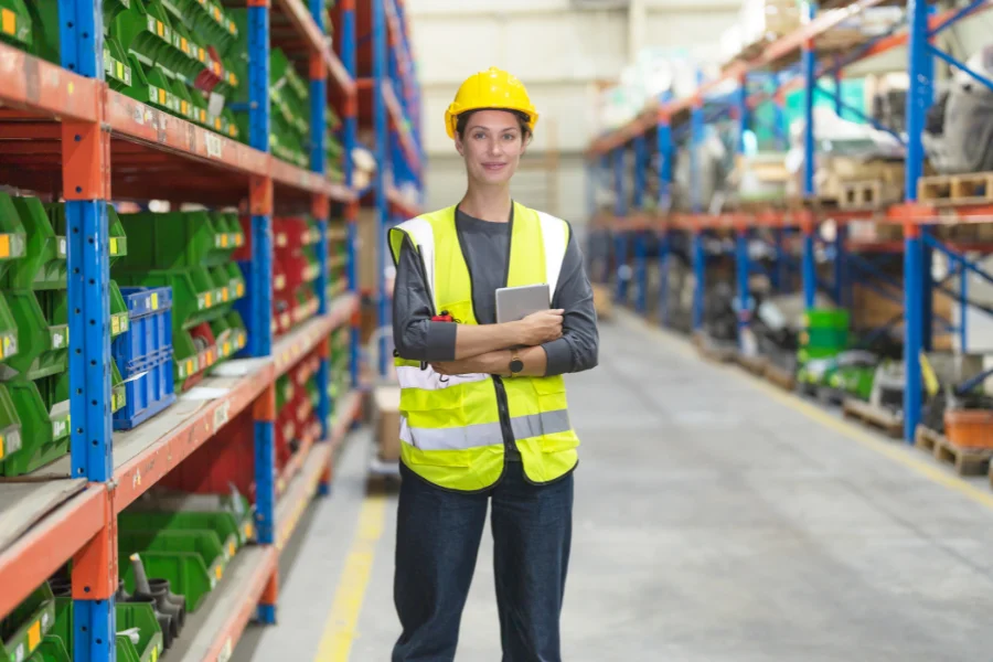 Lead time in manufacturing - how can you shorten it? (Photo of an employee with a tablet in a warehouse)