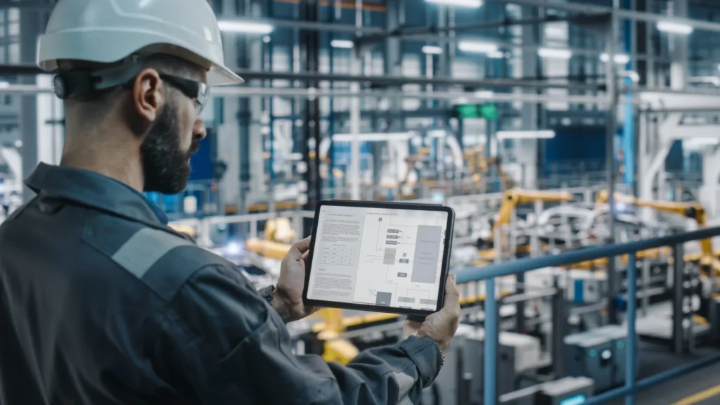 AI in Manufacturing – Who Should Be Responsible for the Project?
(Engineer reviewing a diagram on a tablet)