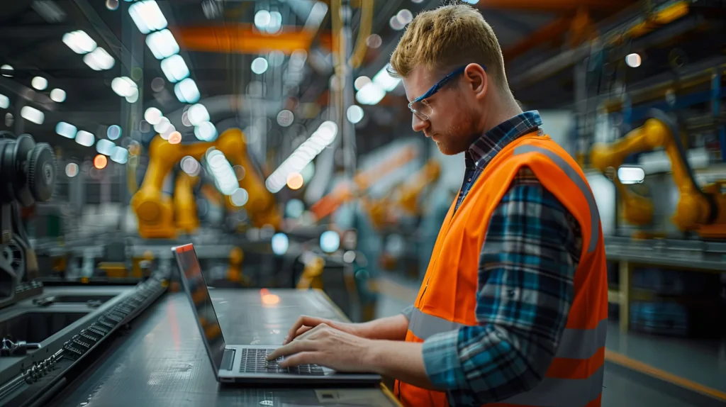 AVEVA migration – a system migration is a good opportunity to optimize the production environment (employee working on a laptop)