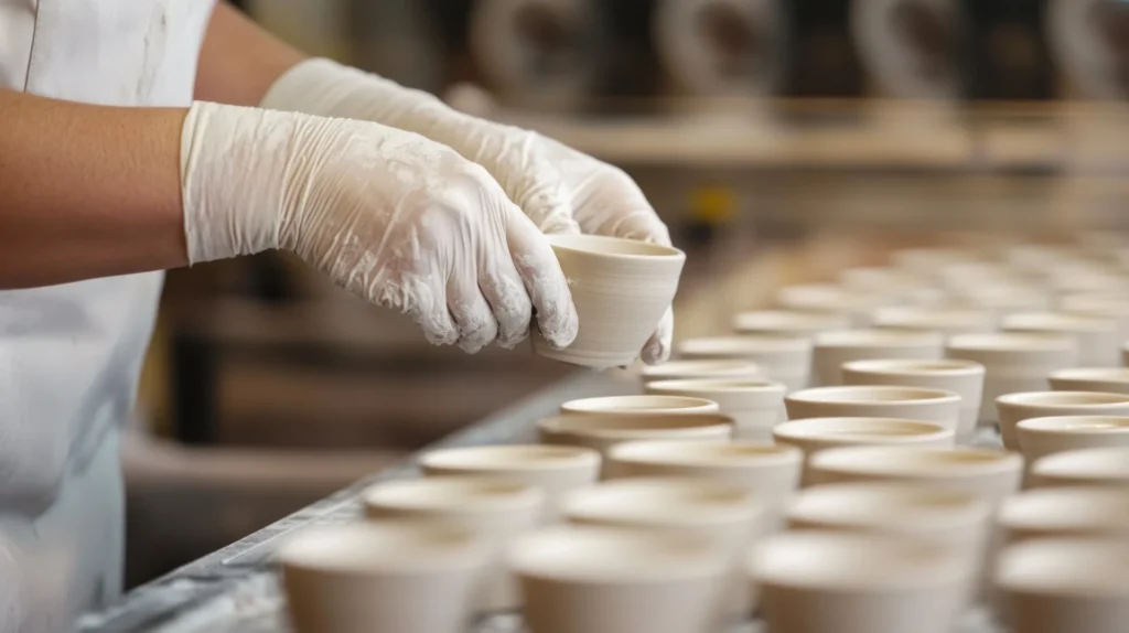 ceramic manufacturing digitalization - less manual reporting, more data available right away (photo of an employee processing ceramics)