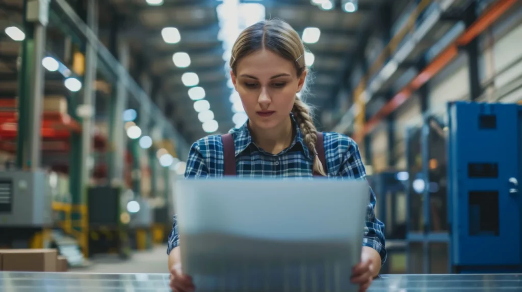 Production visualization – different systems are becoming increasingly difficult to maintain (employee working on a laptop)