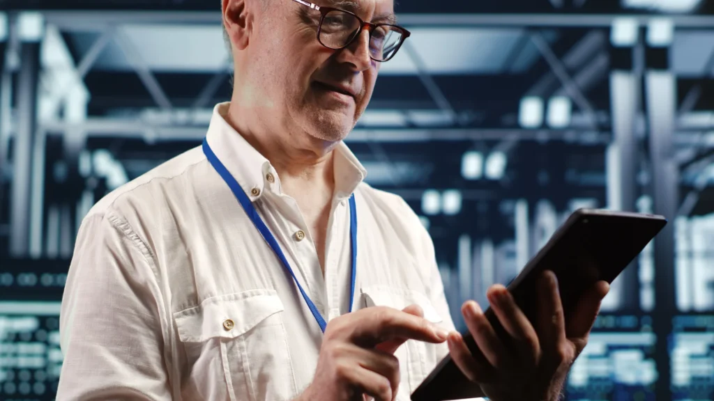 AI in ERP – how to choose a project for a pilot? (photo of an employee reviewing data on a tablet)