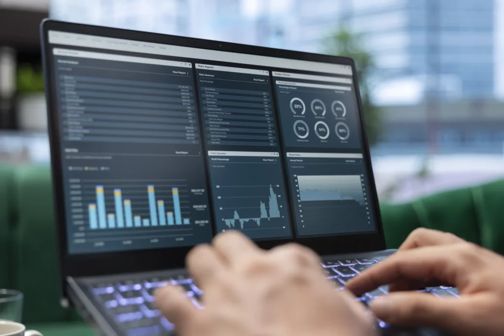 AI in ERP – preparing a process for human approval (photo of a dashboard displayed on a laptop screen)